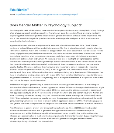 Does Gender Matter In Psychology Subject?