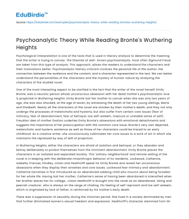 Psychoanalytic Theory While Reading Bronte’s Wuthering Heights