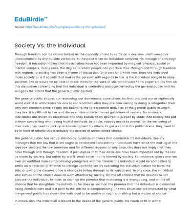 Society Vs. the Individual