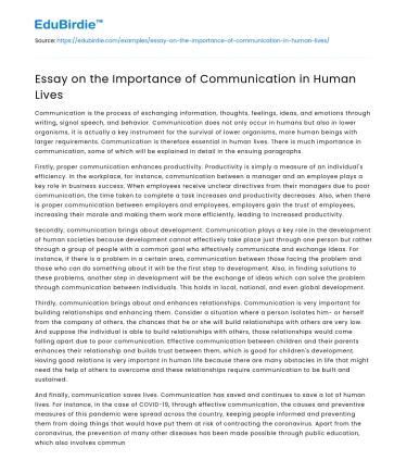 Essay on the Importance of Communication in Human Lives