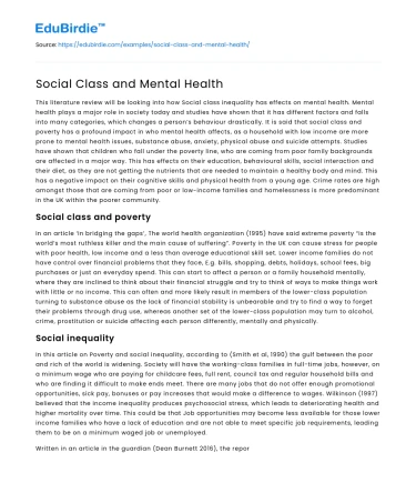 Social Class and Mental Health