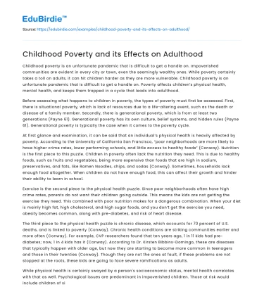 Childhood Poverty and its Effects on Adulthood