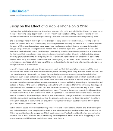 Essay on the Effect of a Mobile Phone on a Child