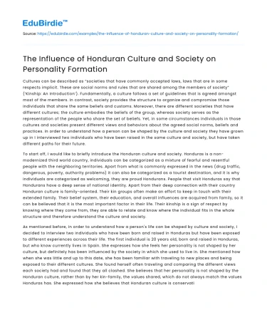 The Influence of Honduran Culture and Society on Personality Formation