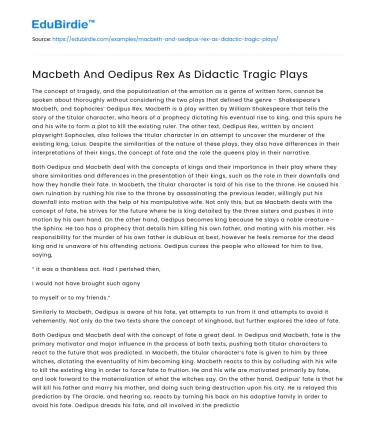 Macbeth And Oedipus Rex As Didactic Tragic Plays