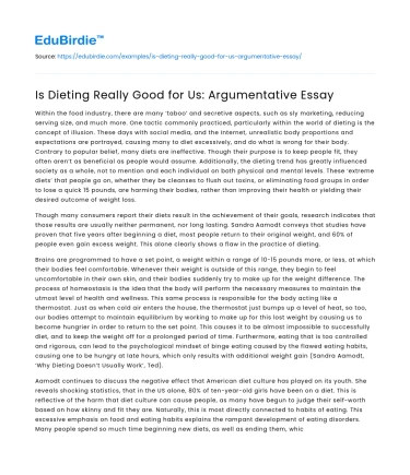 Is Dieting Really Good for Us: Argumentative Essay
