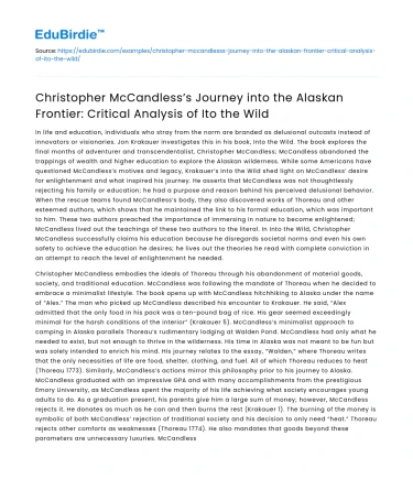 McCandless’s Alaskan Journey: Critical Analysis of Into the Wild
