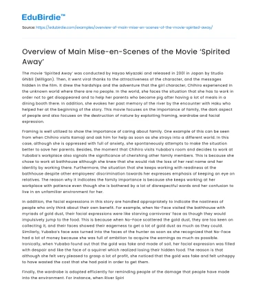 Overview of Main Mise-en-Scenes of the Movie ‘Spirited Away’
