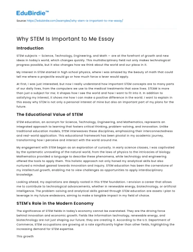 Why STEM Is Important to Me Essay