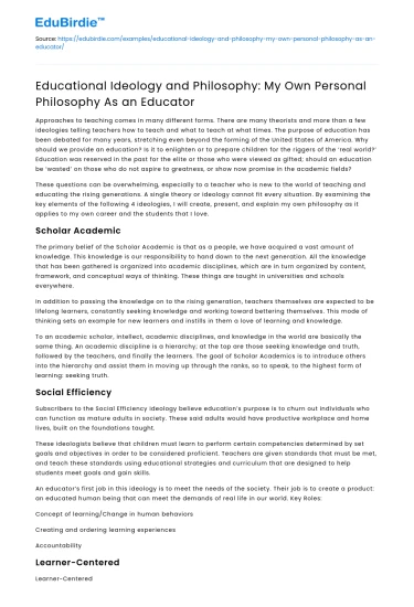 Personal Educational Philosophy for Educators