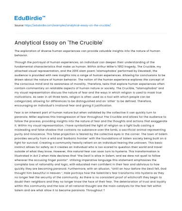 Analytical Essay on ‘The Crucible’