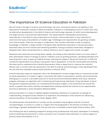 The Importance Of Science Education In Pakistan