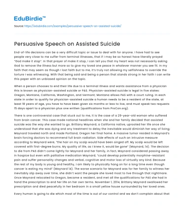 Persuasive Speech on Assisted Suicide