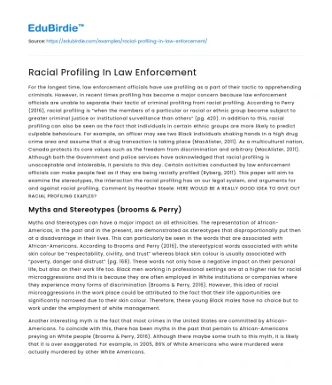 Racial Profiling In Law Enforcement