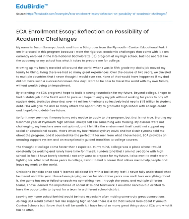 ECA Enrollment Essay: Reflection on Possibility of Academic Challenges