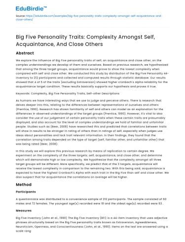 Complexity of Big Five Traits Among Self, Acquaintance, Close Others
