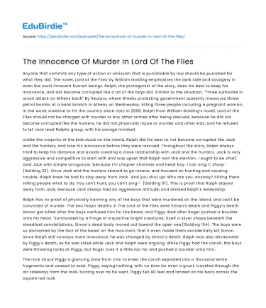 The Innocence Of Murder In Lord Of The Flies