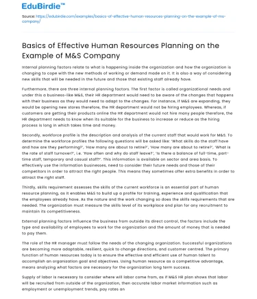 Basics of Effective Human Resources Planning on the Example of M&S Company