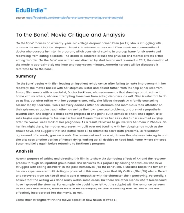 To the Bone’: Movie Critique and Analysis