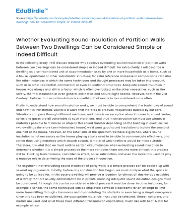 Sound Insulation: Simple or Difficult?