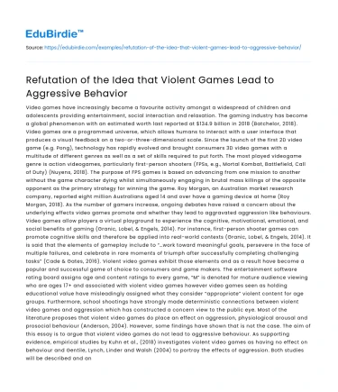 Refutation of the Idea that Violent Games Lead to Aggressive Behavior