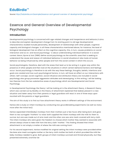 Essence and General Overview of Developmental Psychology