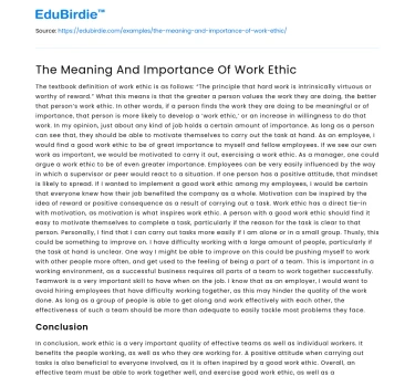 The Meaning And Importance Of Work Ethic