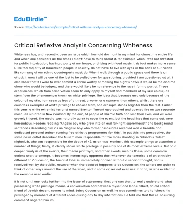 Critical Reflexive Analysis Concerning Whiteness