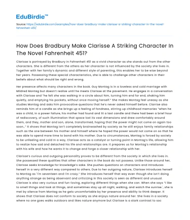 Bradbury’s Creation of Striking Character in Fahrenheit 451