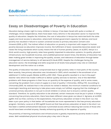 Essay on Disadvantages of Poverty in Education