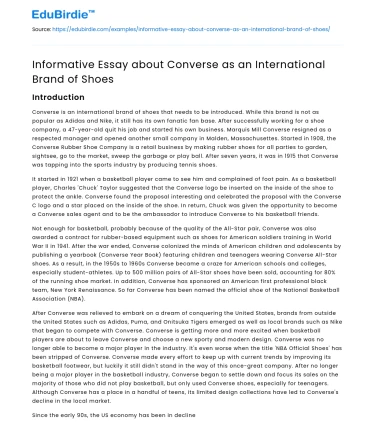 Informative Essay about Converse as an International Brand of Shoes