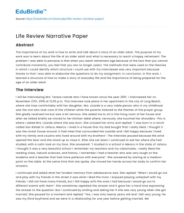 Life Review Narrative Paper