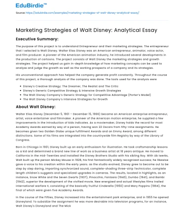 Marketing Strategies of Walt Disney: Analytical Essay