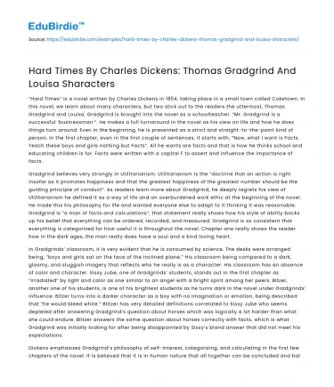 Hard Times By Charles Dickens: Thomas Gradgrind And Louisa Sharacters