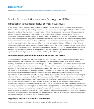 Social Status of Housewives During the 1950s