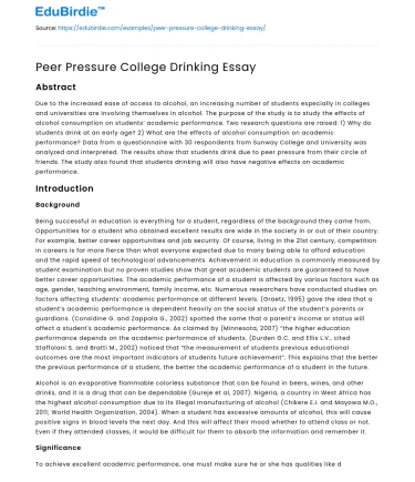 Peer Pressure College Drinking Essay