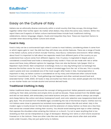 Essay on the Culture of Italy
