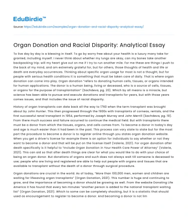 Organ Donation and Racial Disparity: Analytical Essay