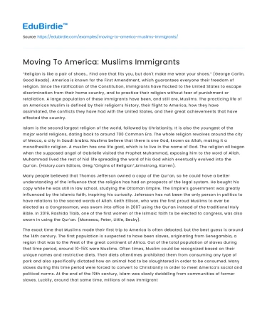 Moving To America: Muslims Immigrants