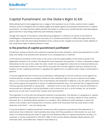 Capital Punishment: on the State’s Right to Kill