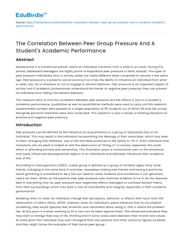 Peer Group Pressure and Academic Performance