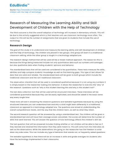 Measuring Children’s Learning Ability with Technology
