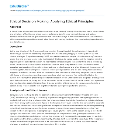 Ethical Decision Making: Applying Ethical Principles