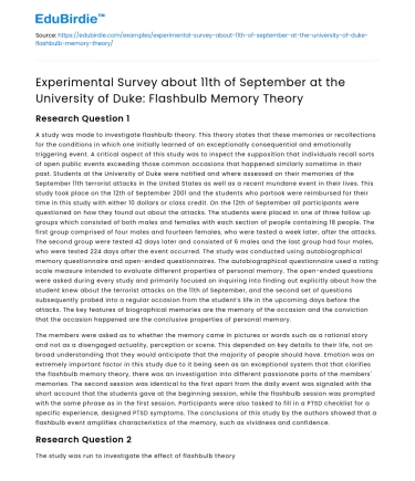 Duke University Study on 9/11 Flashbulb Memory