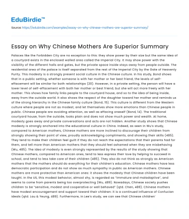 Essay on Why Chinese Mothers Are Superior Summary