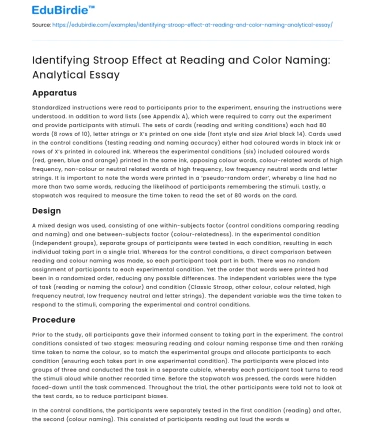 Identifying Stroop Effect at Reading and Color Naming