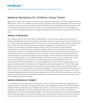 Medical Marijuana for Children: Essay Thesis
