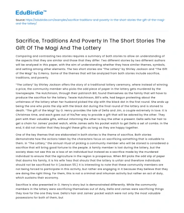 Sacrifice and Poverty in The Gift of The Magi and The Lottery