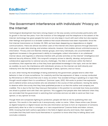 The Government Interference with Individuals’ Privacy on the Internet