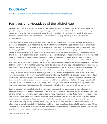 Positives and Negatives of the Gilded Age